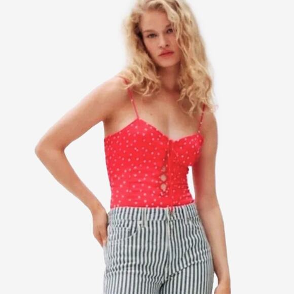 Zara Satin Effect Star Bodysuit Size S Red Girlcore Festival Retro Summer - Picture 3 of 4